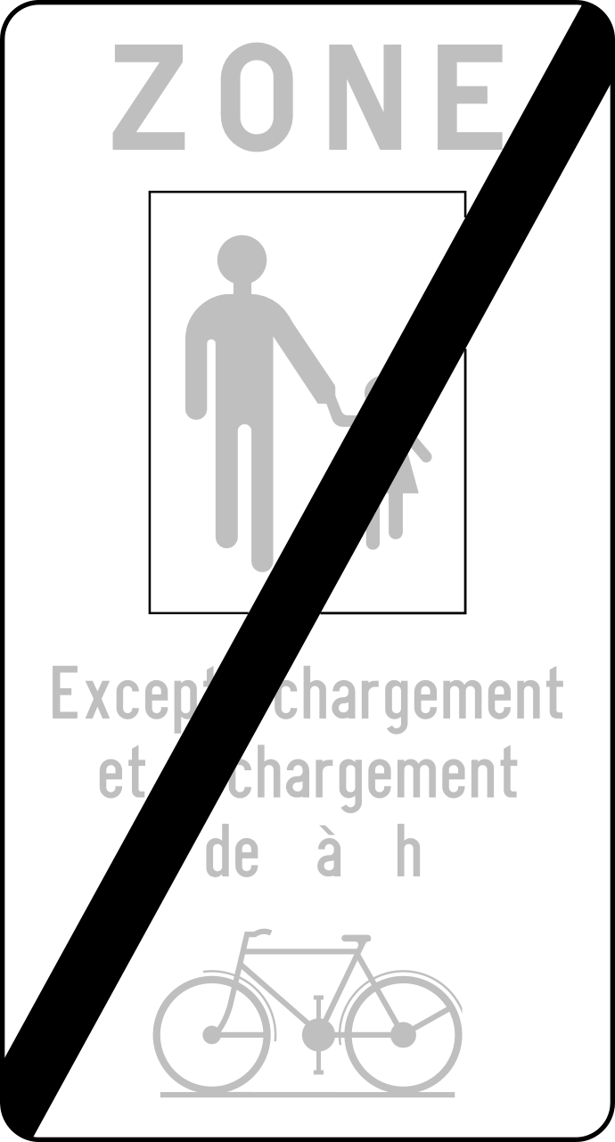 Signal F105 - Fin de zone piétonne